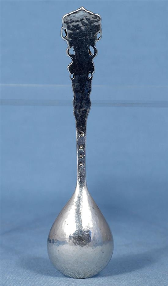 A George V Arts & Crafts cast planished silver spoon, by Omar Ramsden, Length 161mm Weight 1.9oz/61grms